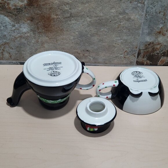 Temptations by Tara 3 Piece Ceramic Stacking Penguin Teapot Mug Cup Set - Picture 13 of 14